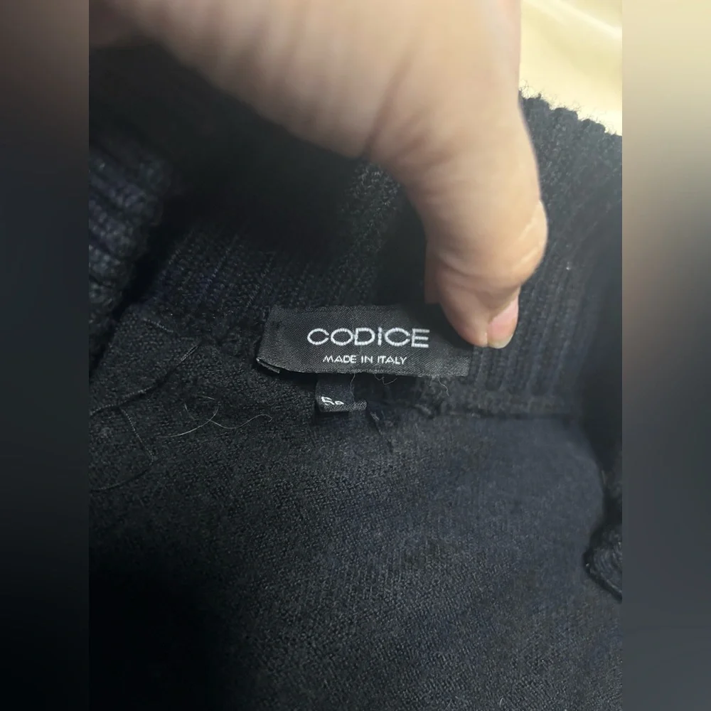 Codice Black and Gray Zip-Up‎ Sweater Merino Wool Blend w/ Elbow Patches